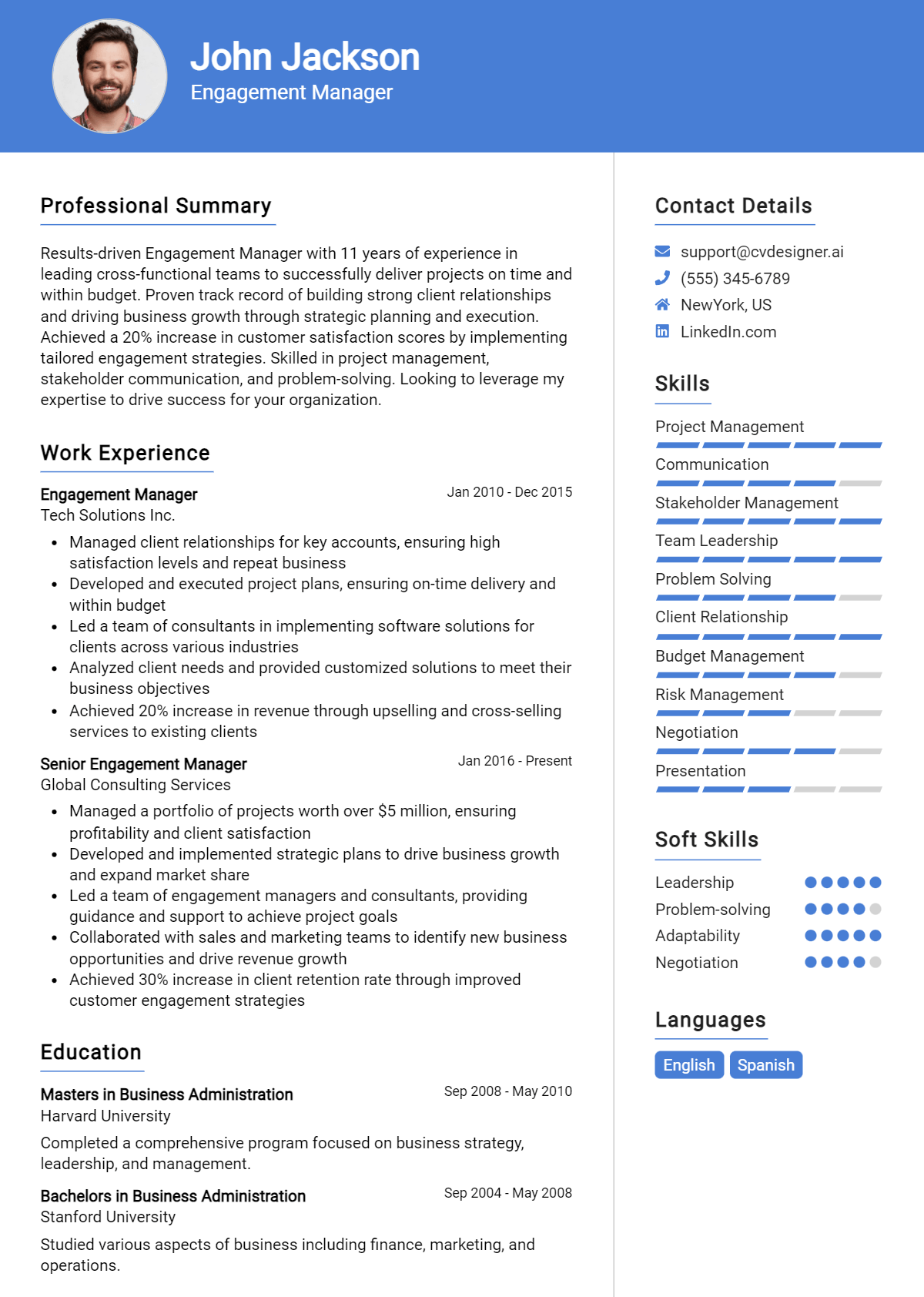 6 Engagement Manager Resume Examples for 2024: Resume Guide - CVDesigner.ai