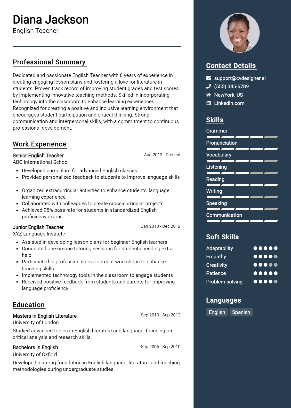 English Teacher Resume Example