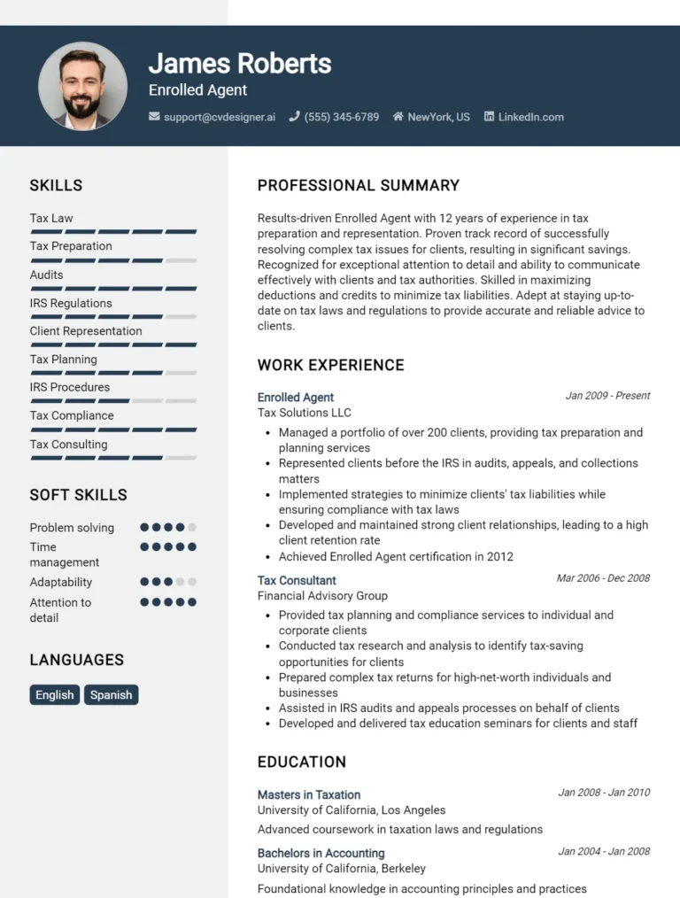 Enrolled Agent CV Example For 2025: Strategies & Templates