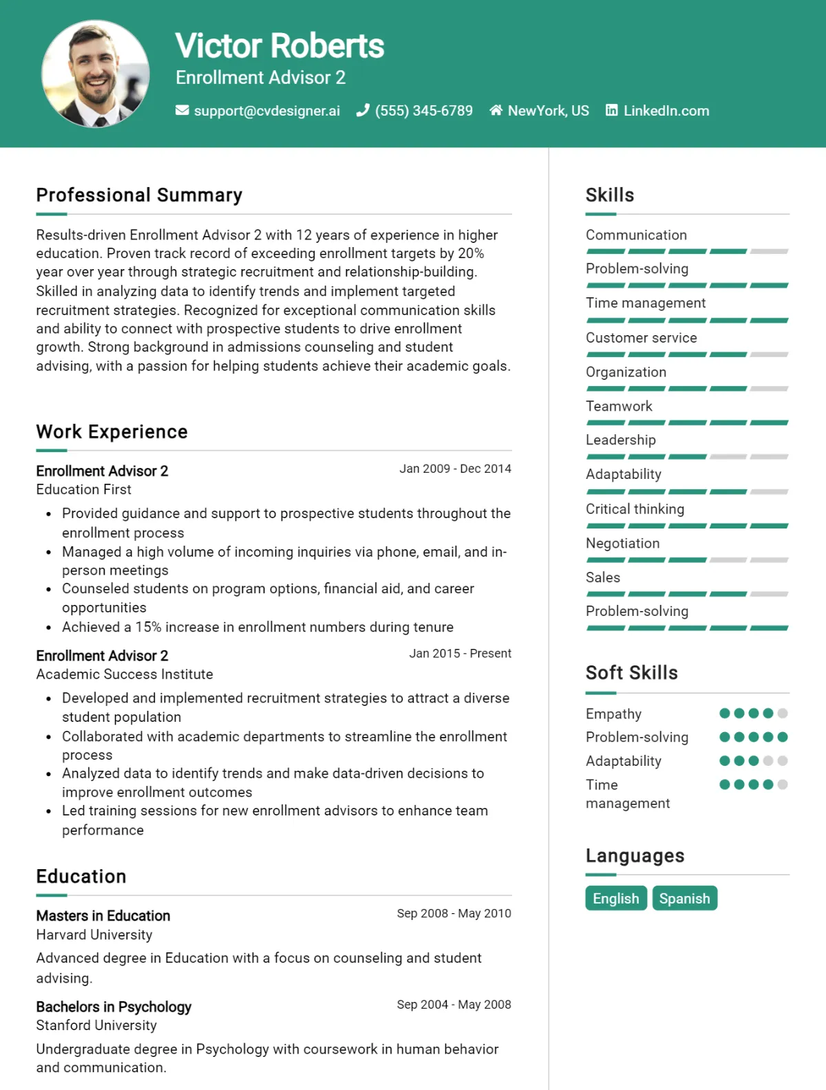 Enrollment Advisor 2 CV Example