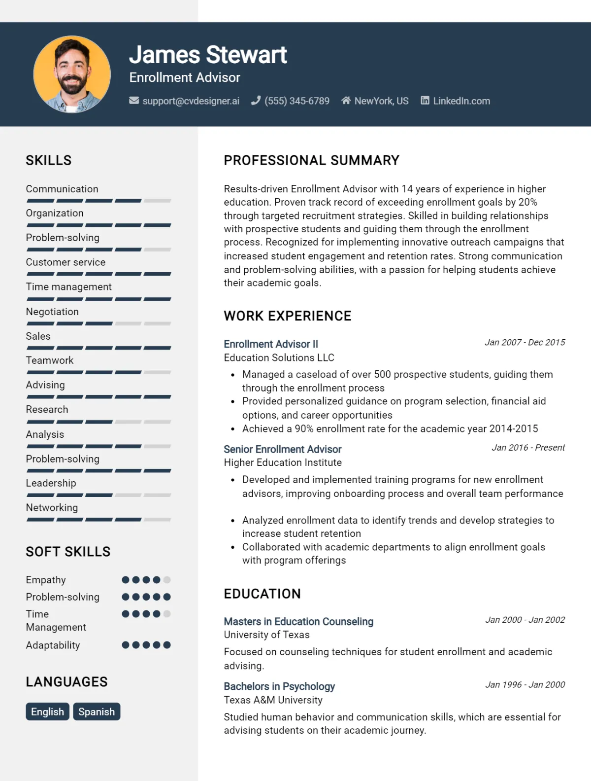 Enrollment Advisor CV Example