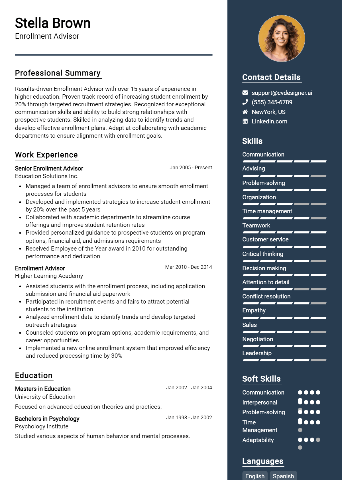 Enrollment Advisor Resume Example