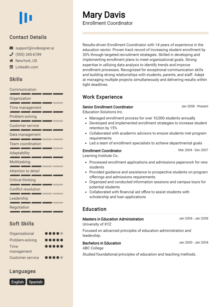Enrollment Coordinator Resume Example