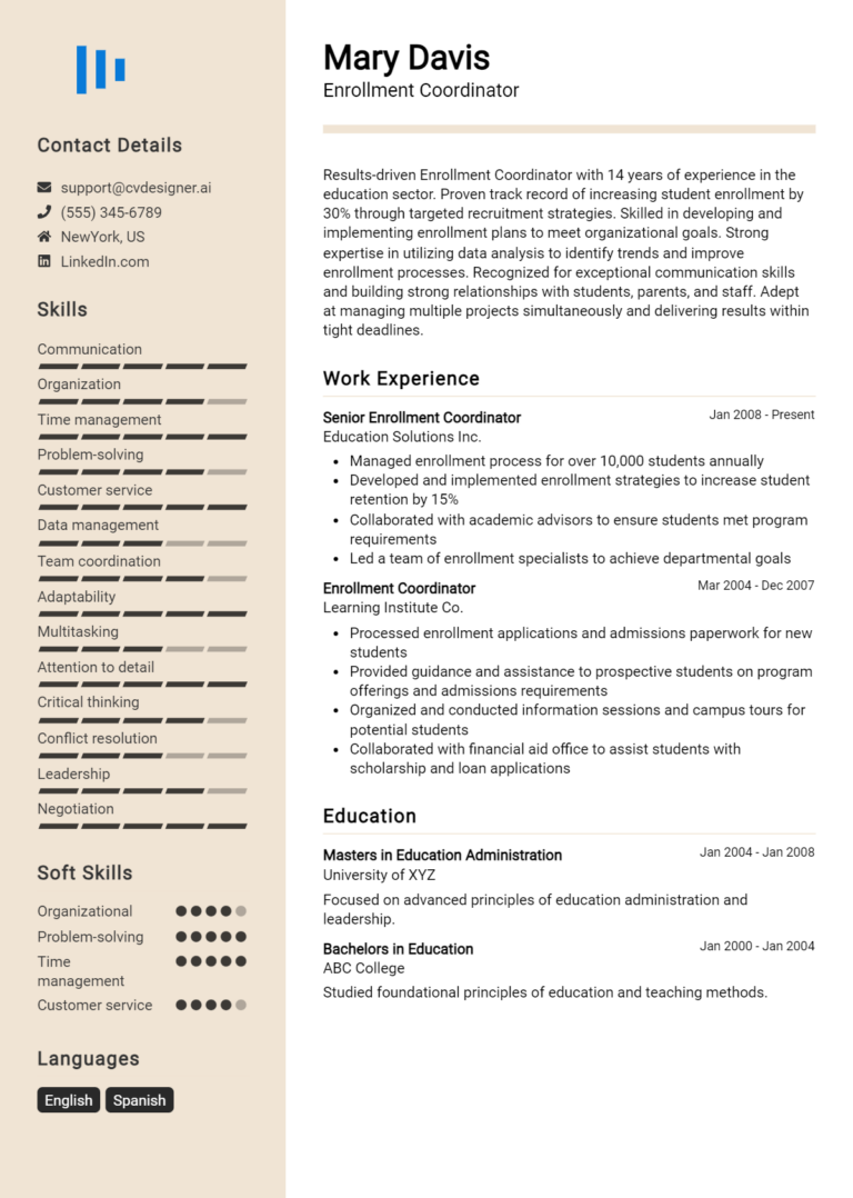 Enrollment Coordinator Resume Example for 2025: Best Formatting Tips