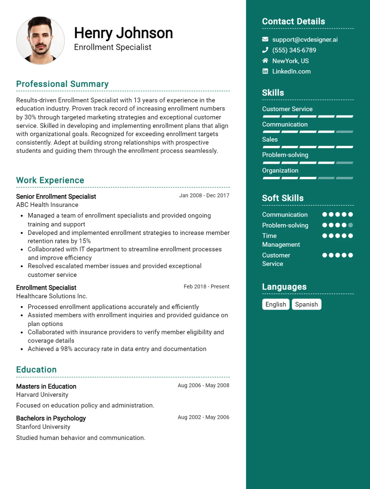 Enrollment Specialist CV Example