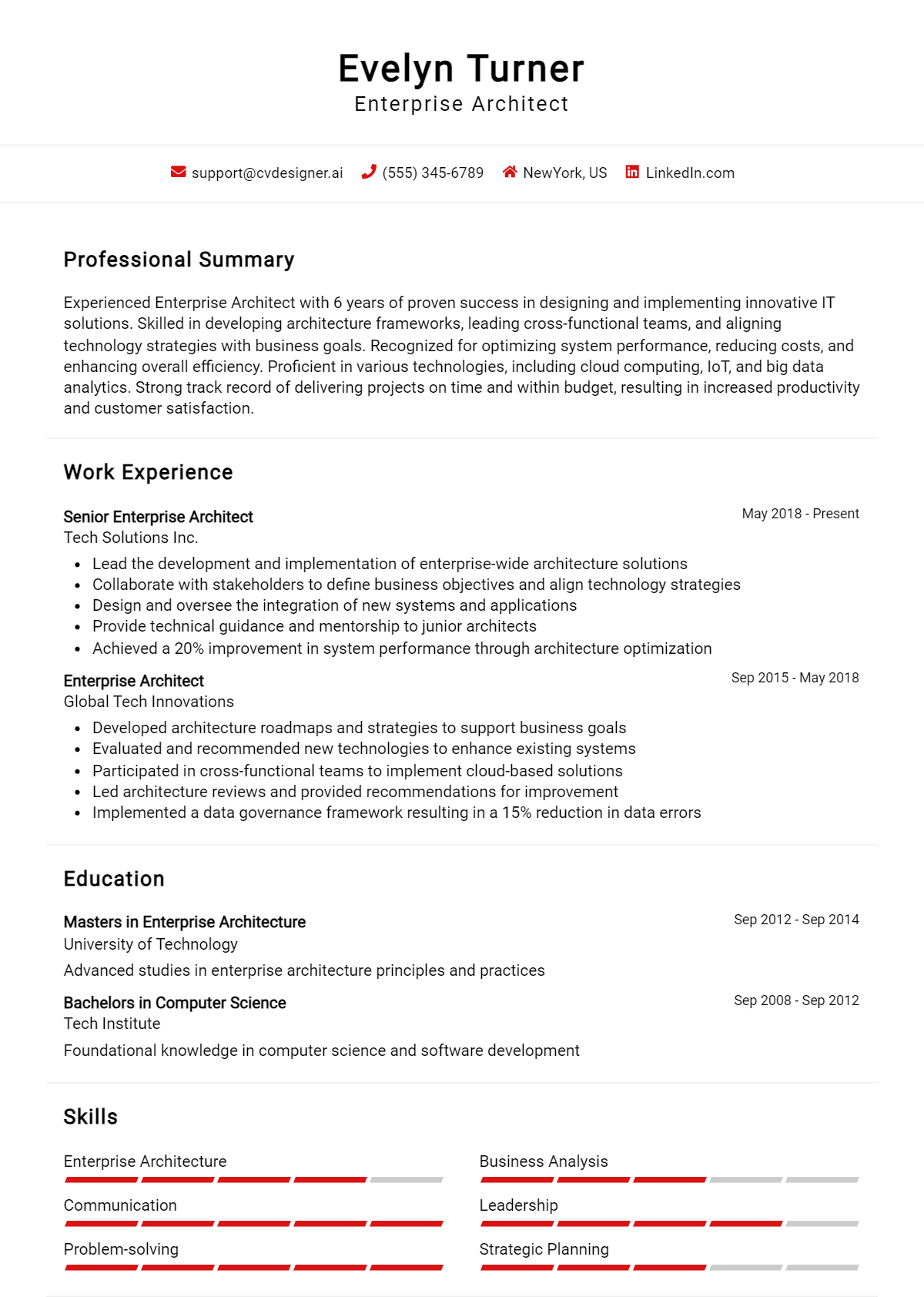 Enterprise Architect Resume Example