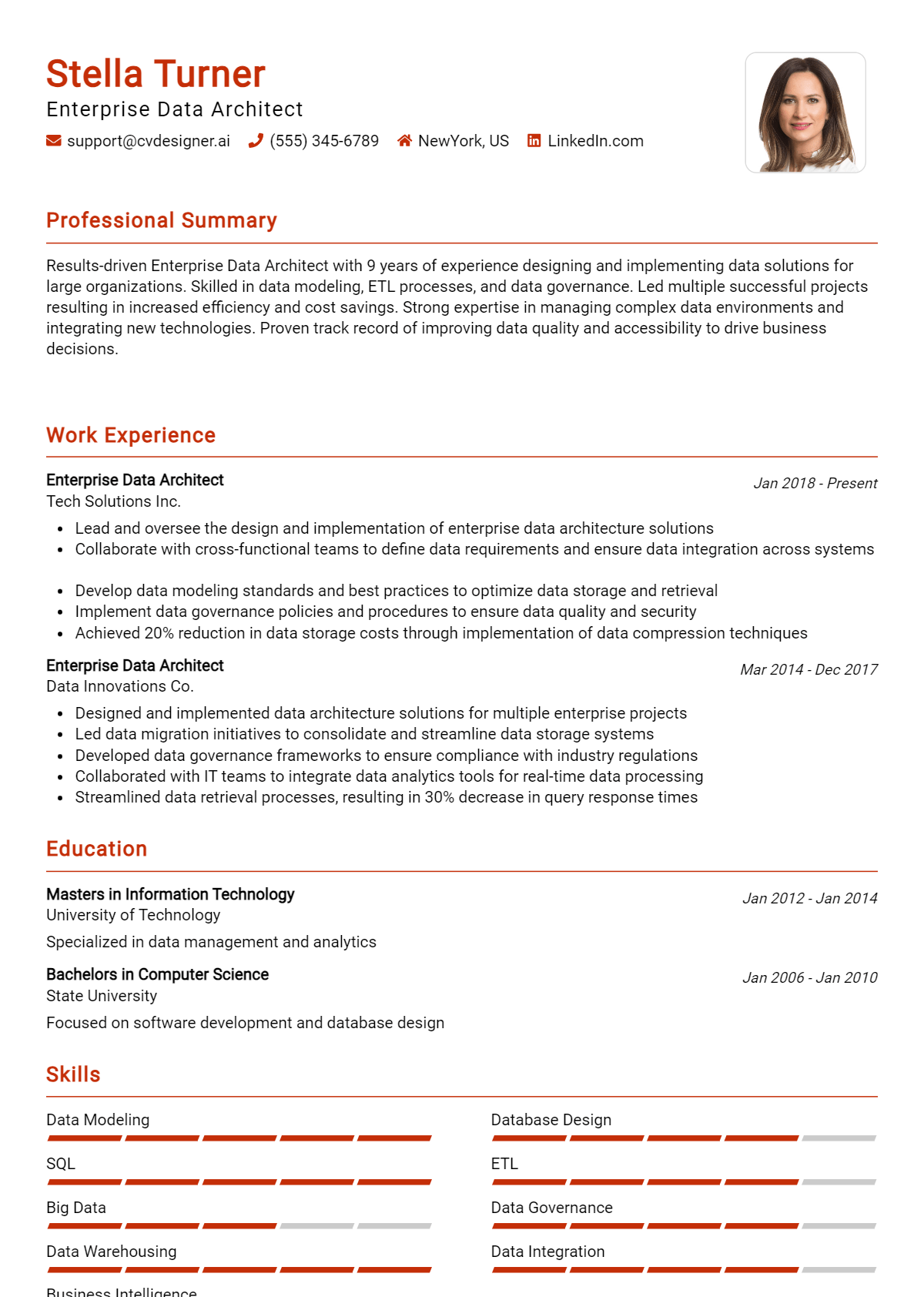 Enterprise Data Architect Resume Example