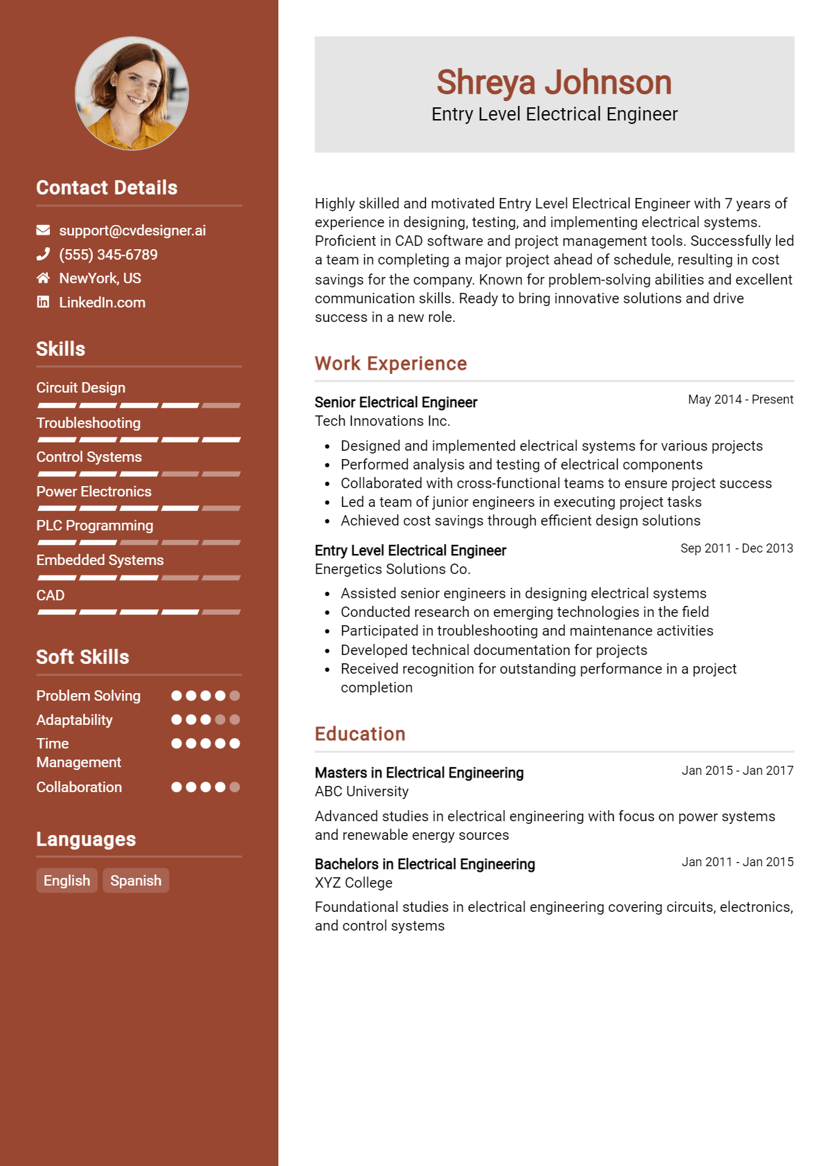 Entry Level Electrical Engineer Resume Example
