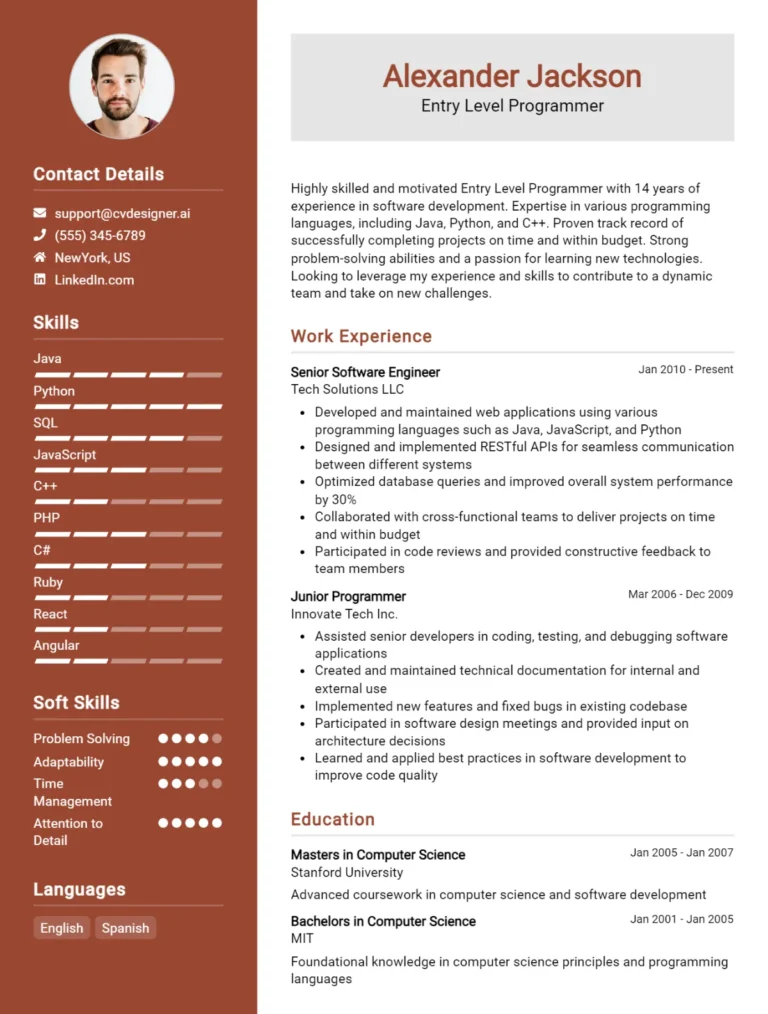 Entry Level Programmer CV Example For 2025: Tips to Stand Out