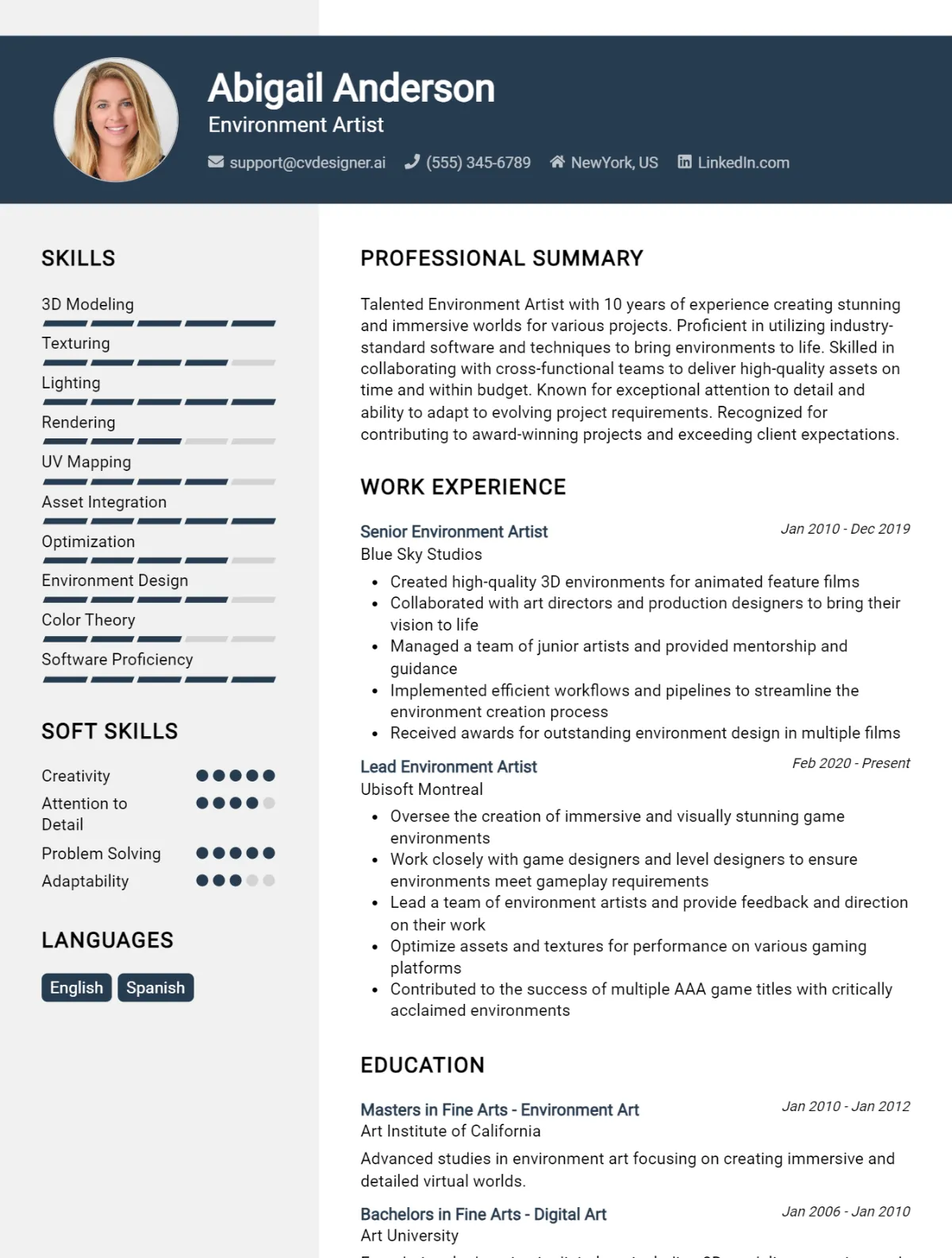 Environment Artist CV Example For 2024: Best Formatting Tips ...