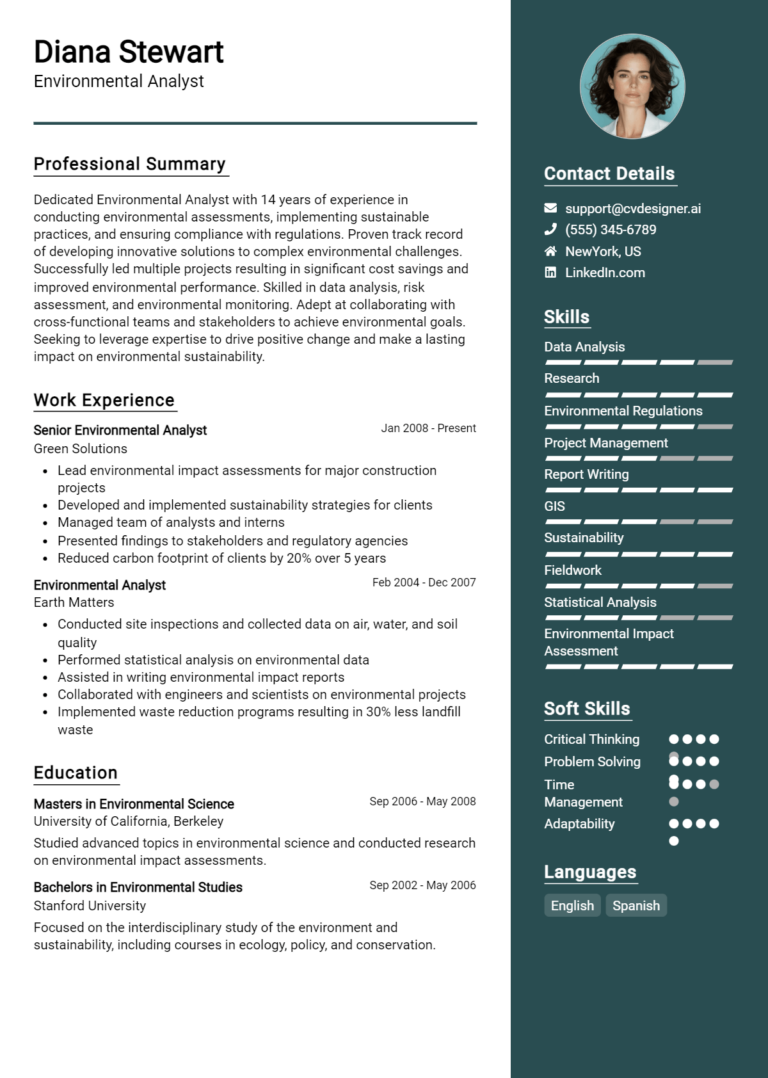 Environmental Analyst Resume Example for 2025: Strategies & Templates