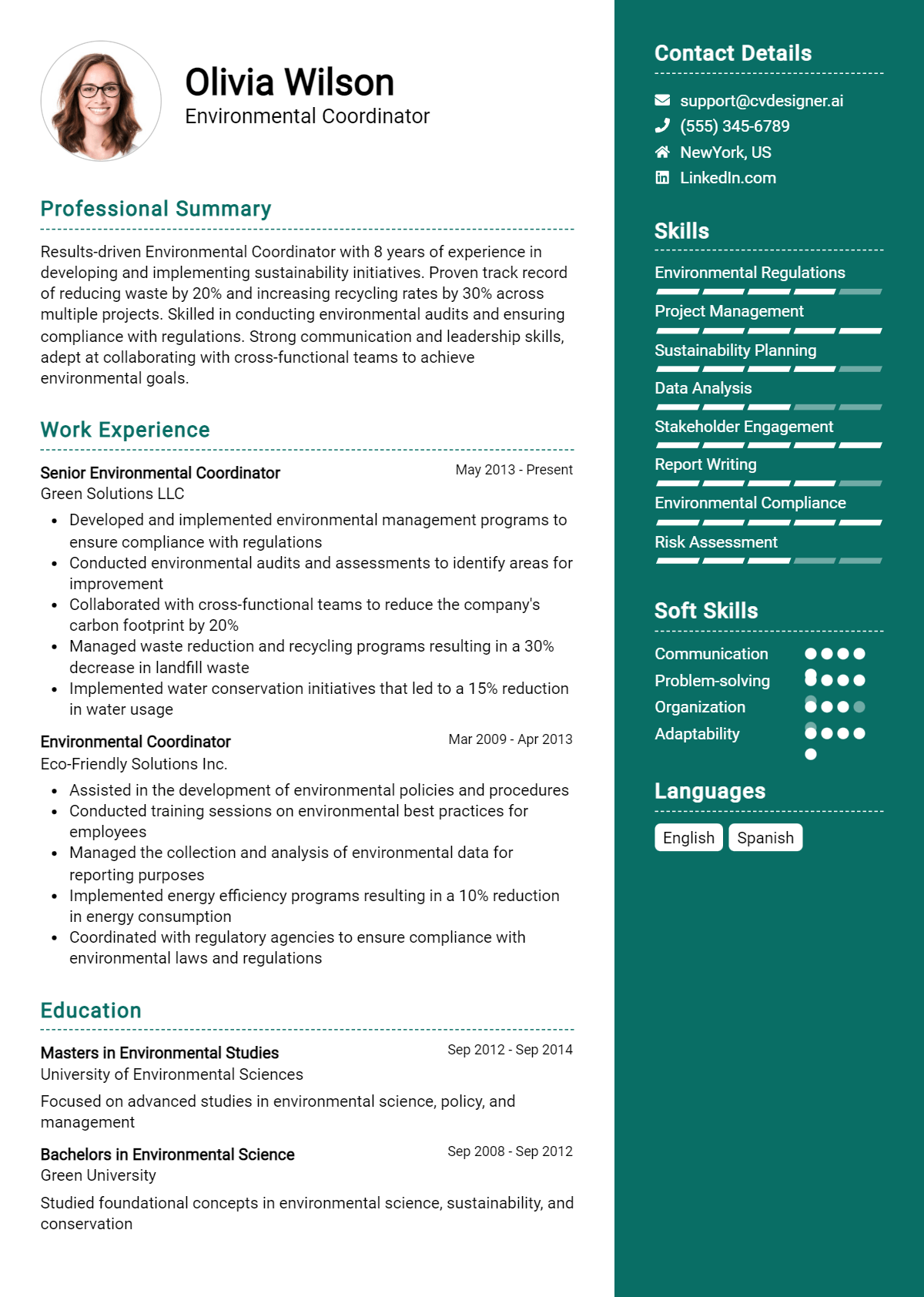 Environmental Coordinator Resume Example