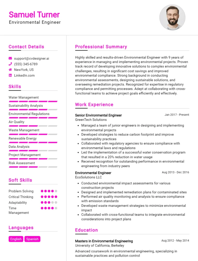 Environmental Engineer CV Example For 2025: Tips to Stand Out