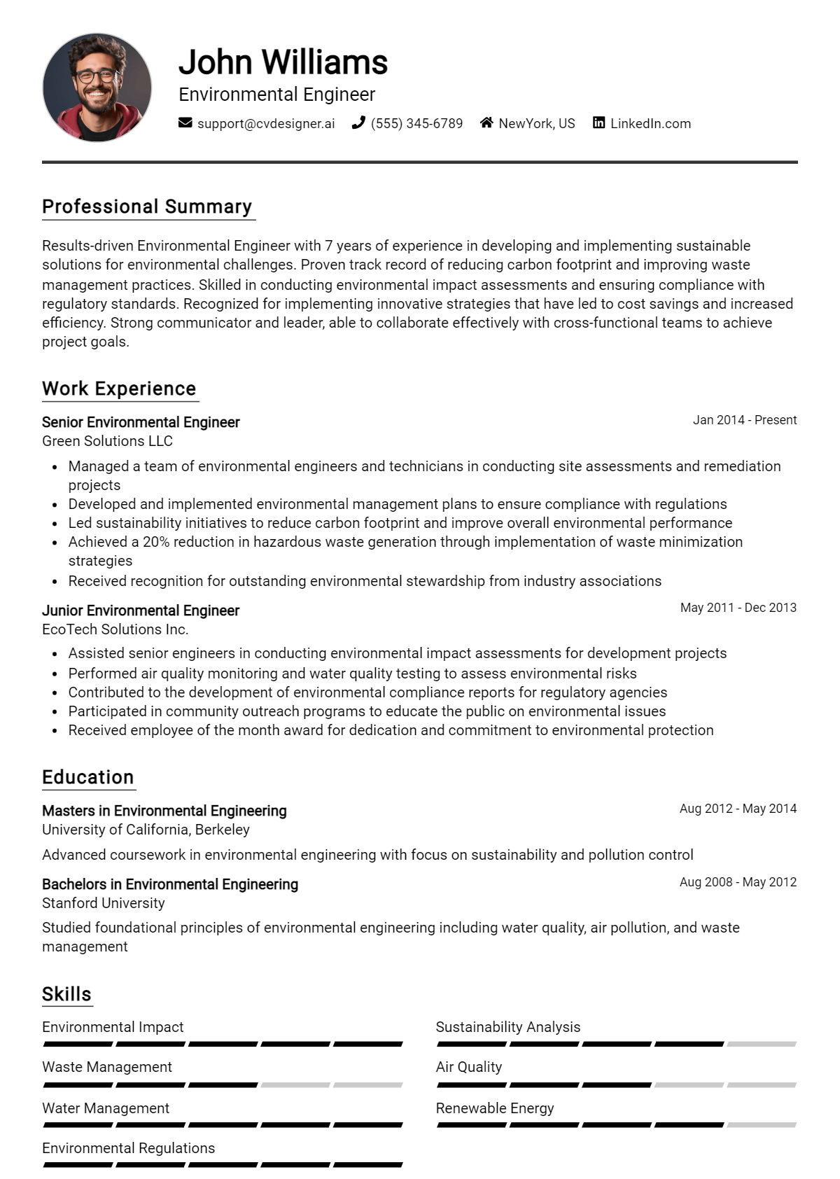 Environmental Engineer Resume Example