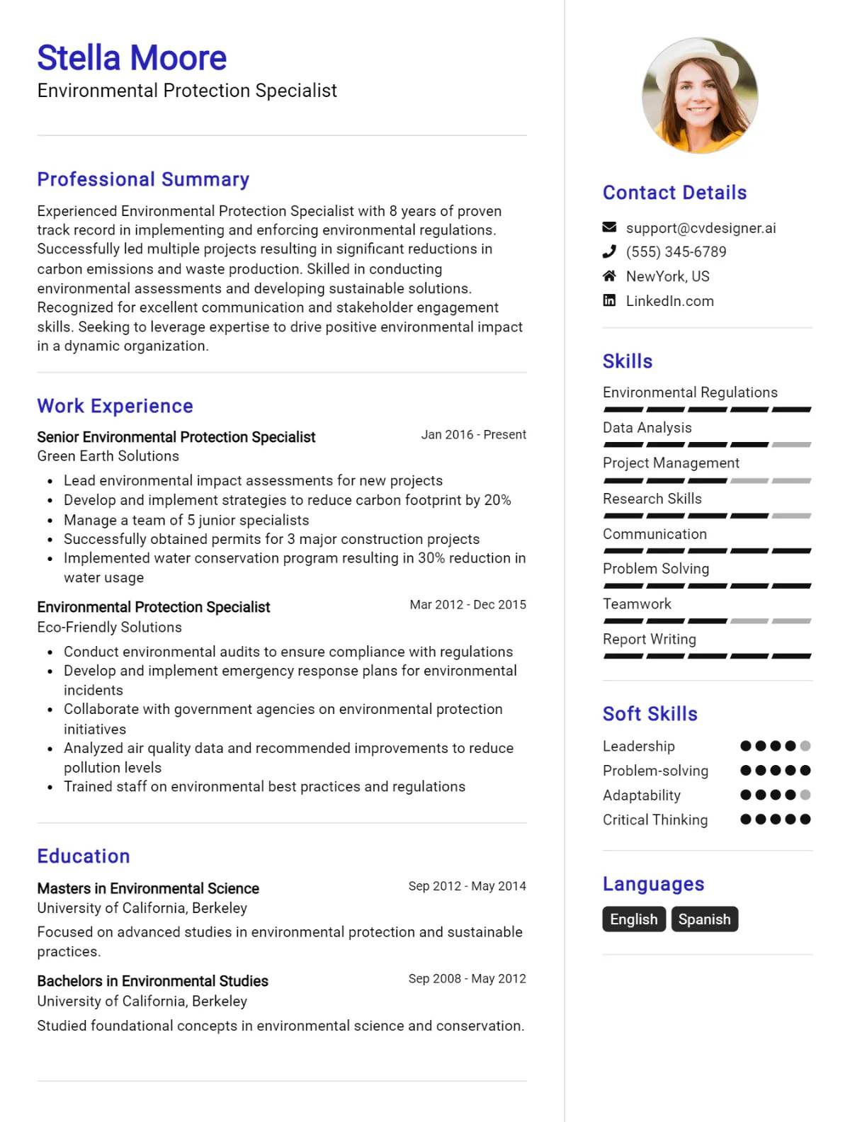 Environmental Protection Specialist CV Example