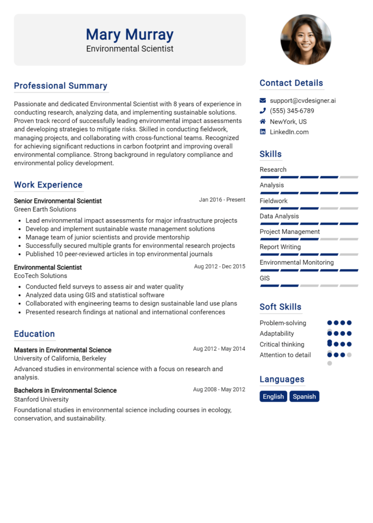 Environmental Scientist Resume Example
