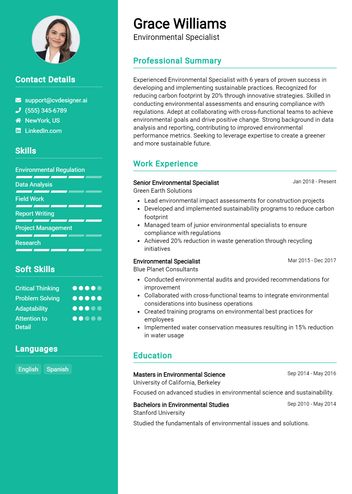 Environmental Specialist Resume Example