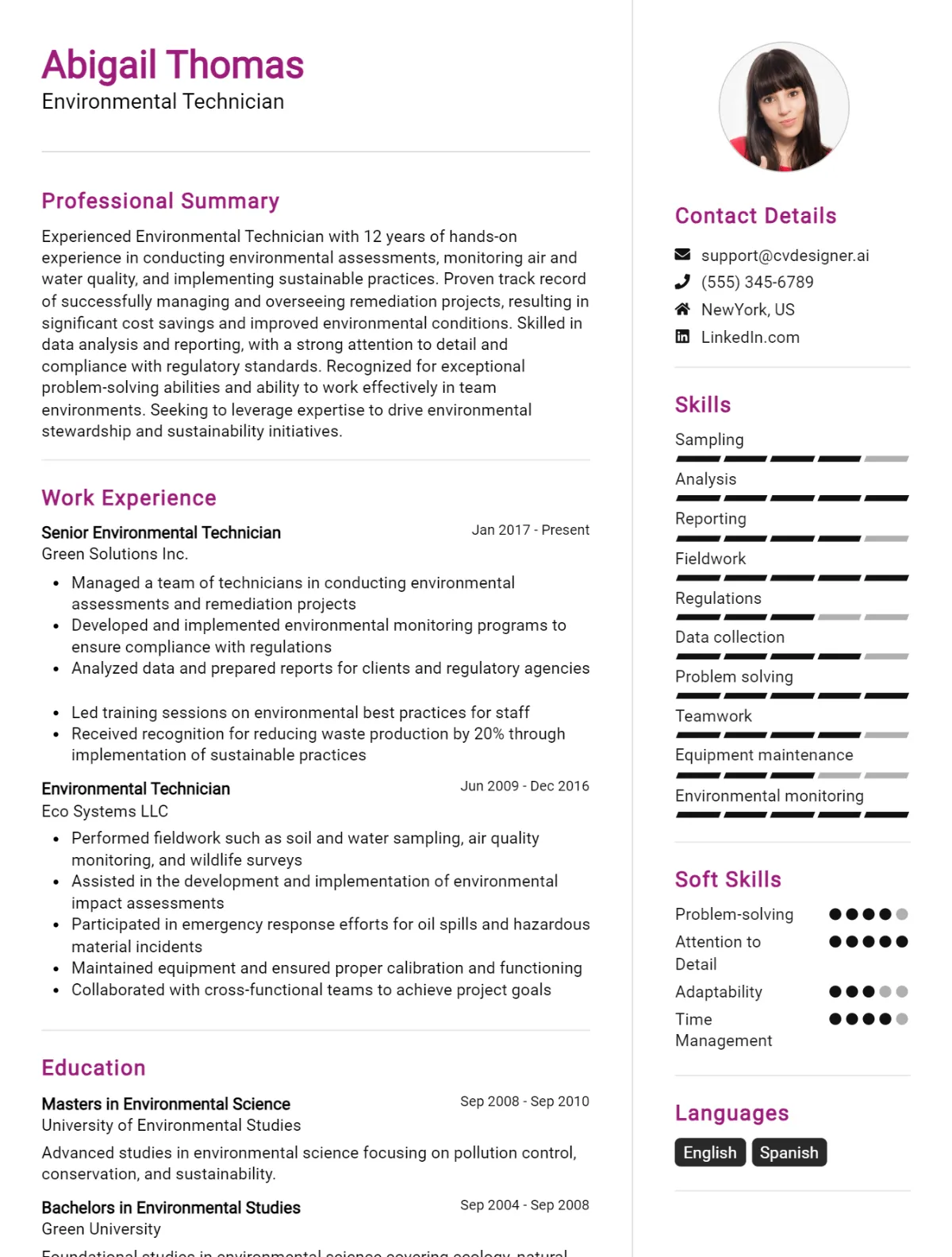 Environmental Technician CV Example