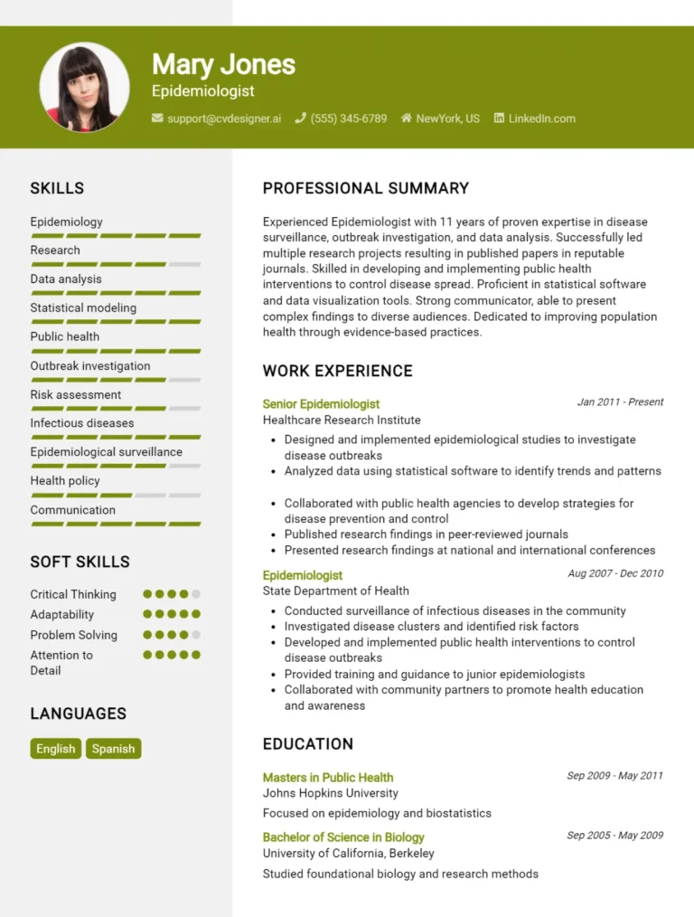Epidemiologist CV Example For 2025: How to Craft a Winning CV