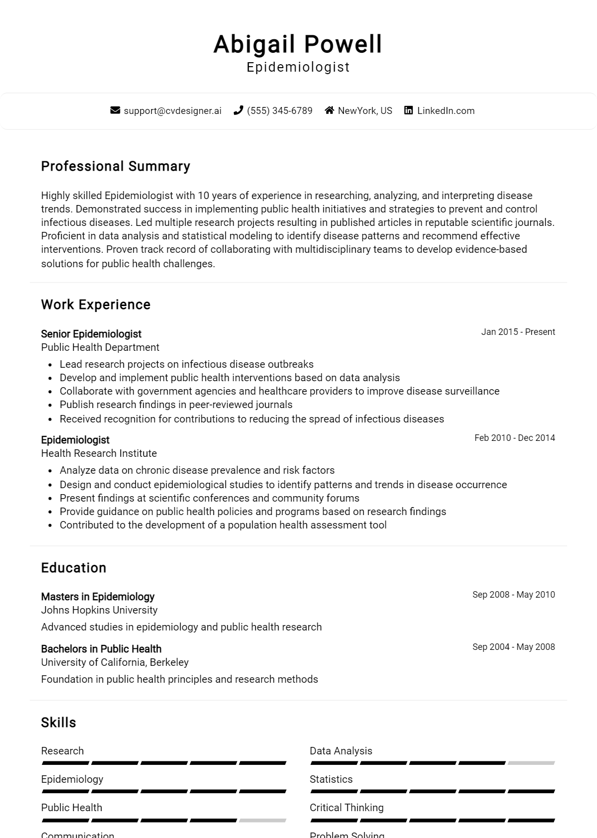 Epidemiologist Resume Example