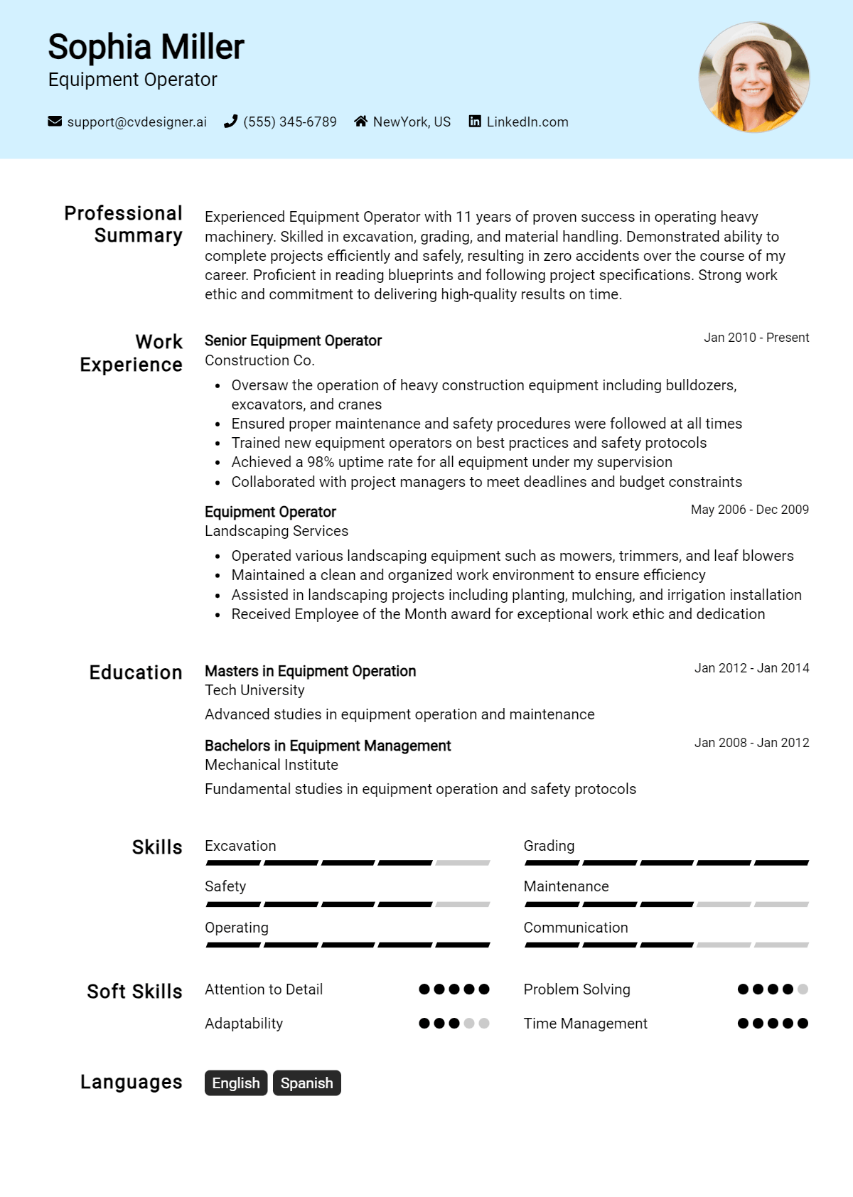 Equipment Operator Resume Example