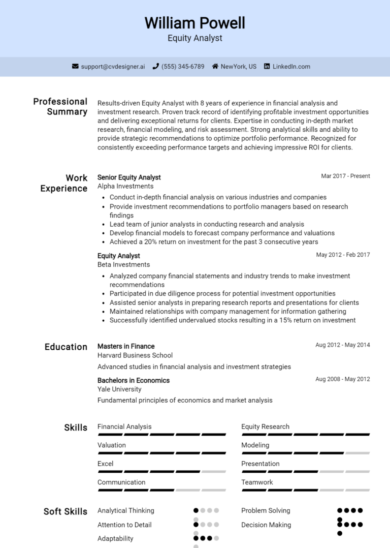 Equity Analyst Resume Example for 2025: Best Formatting Tips