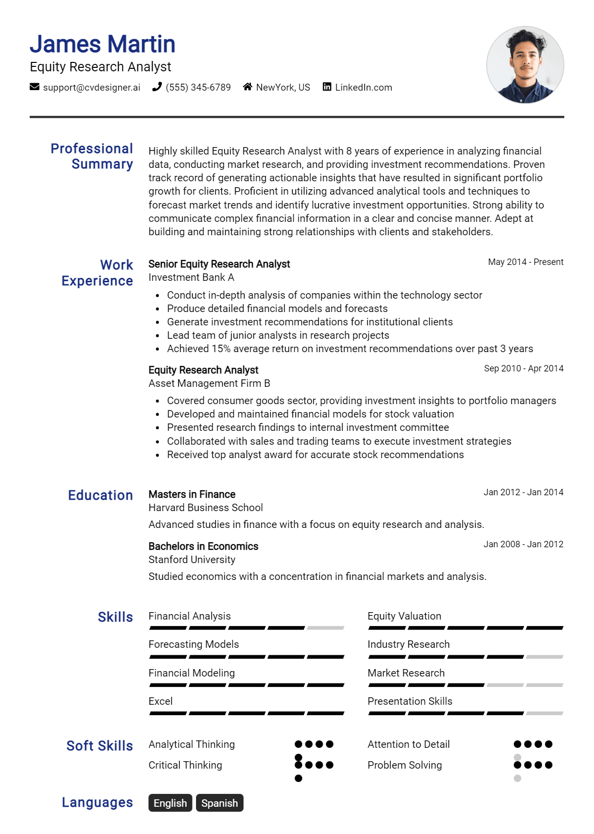 Equity Research Analyst Resume Example