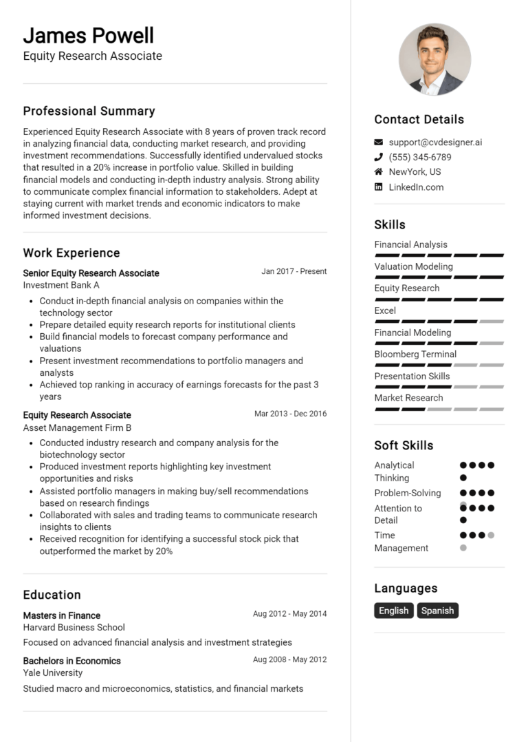 Equity Research Associate Resume Example for 2025: Expert Tips & Templates