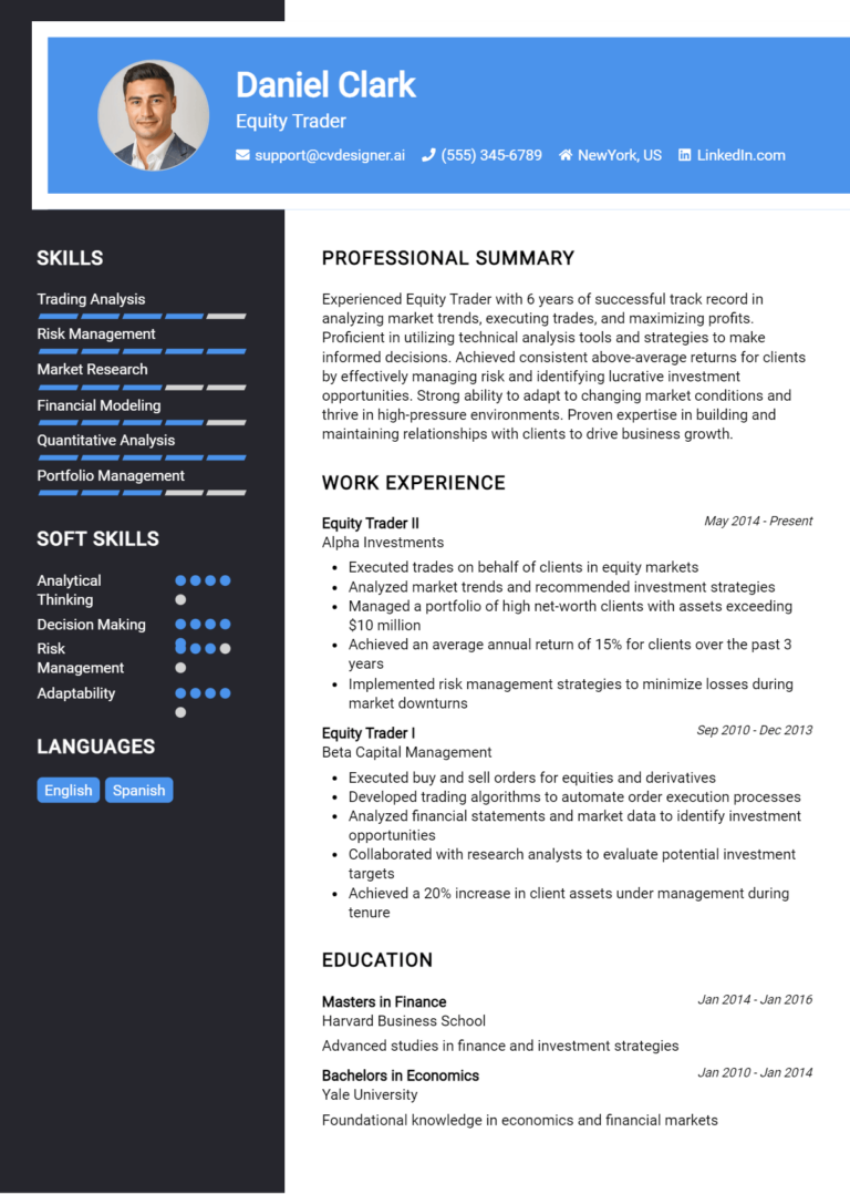 Equity Trader Resume Example for 2025: How to Craft a Winning CV