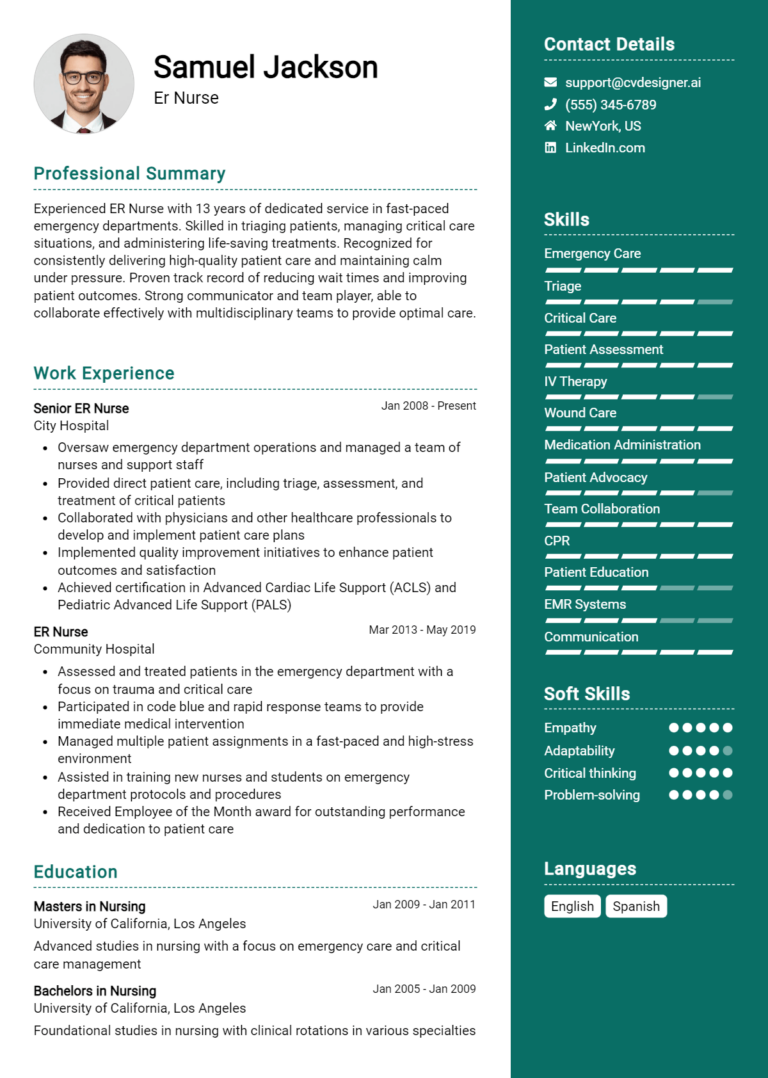 ER Nurse Resume Example for 2025: Ultimate Guide