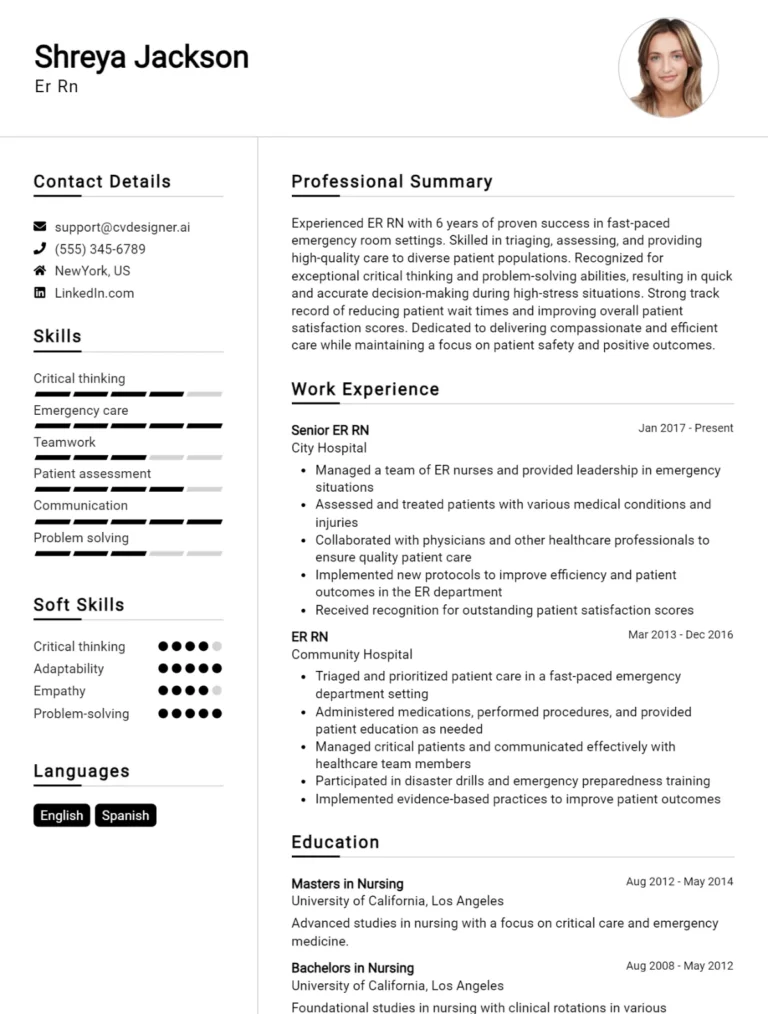 ER RN CV Example For 2025: Examples & Free Templates