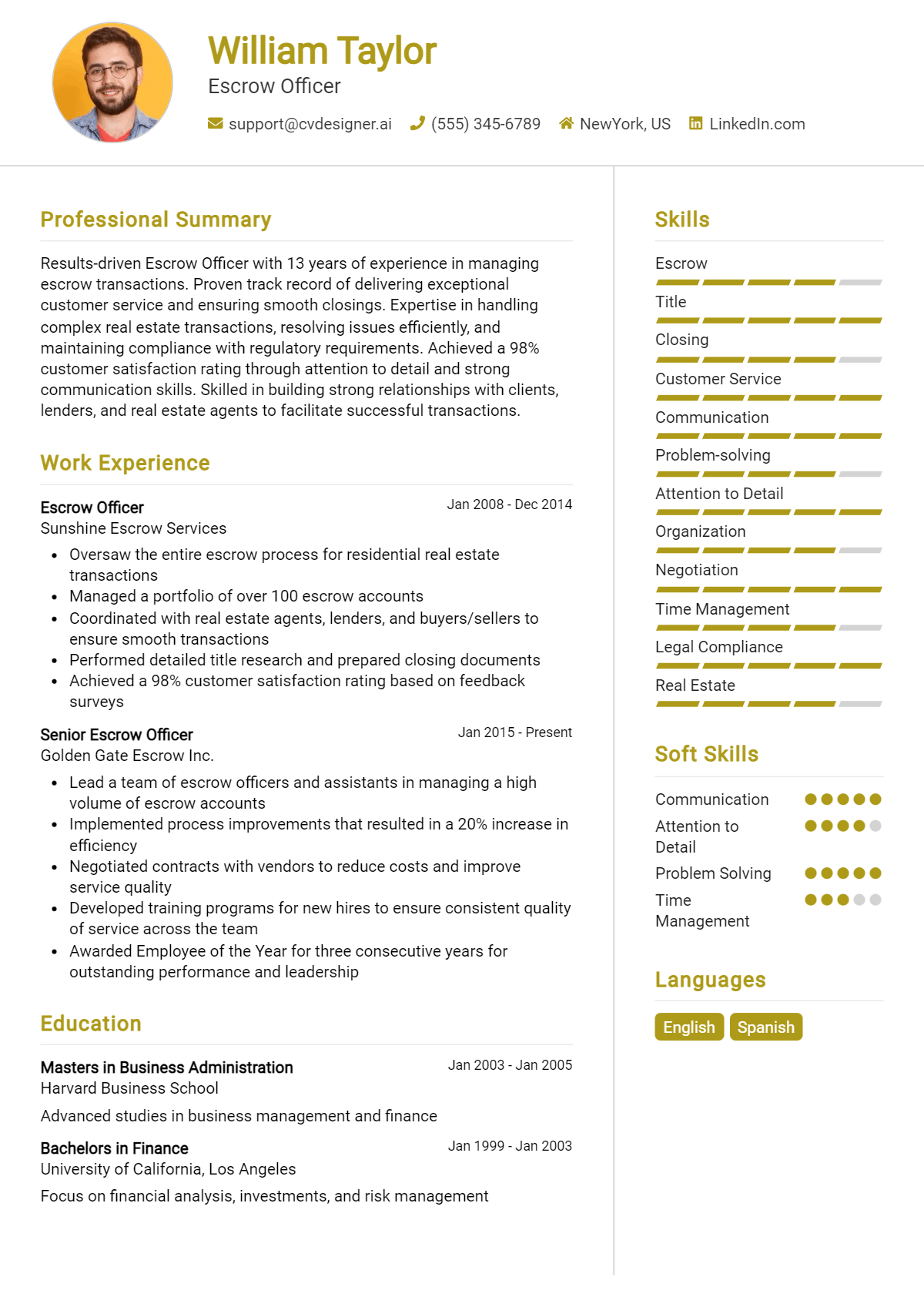 Escrow Officer Resume Example