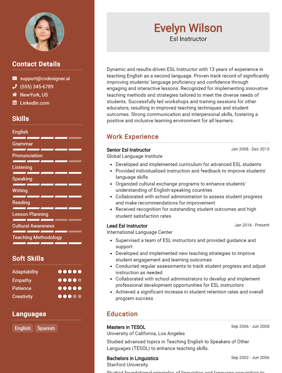 Esl Instructor CV Example