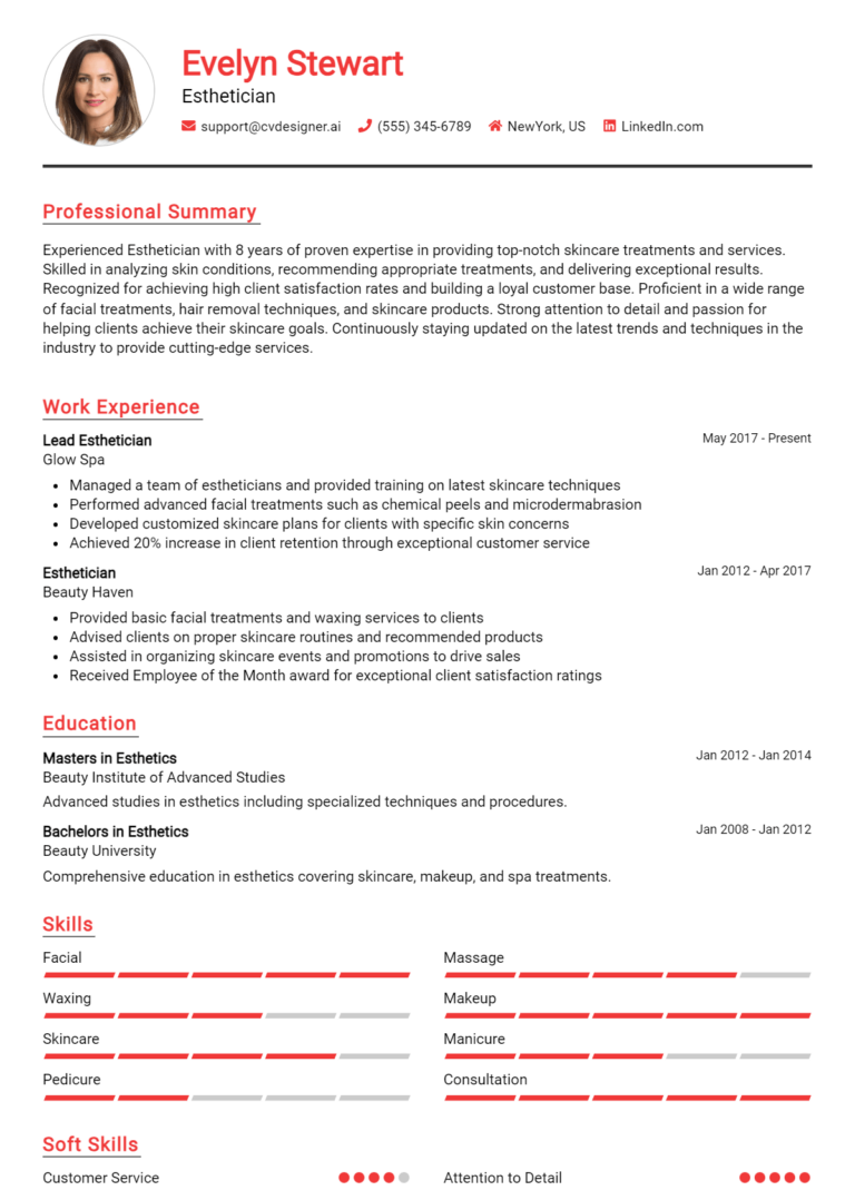 Esthetician Resume Example for 2025: Samples & Best Practices