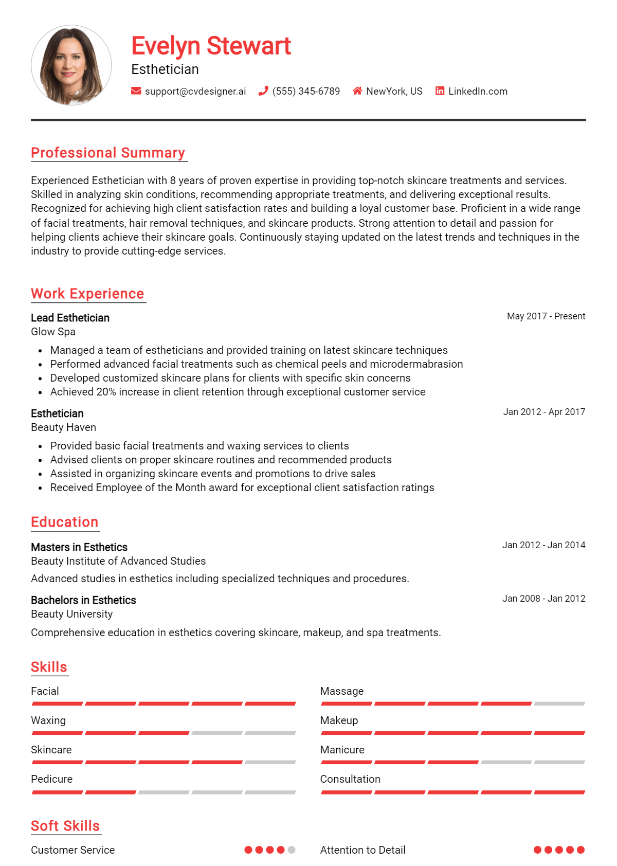 Esthetician Resume Example