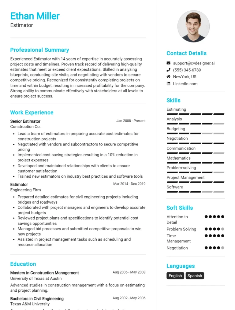 Estimator CV Example For 2025: Expert Tips & Templates
