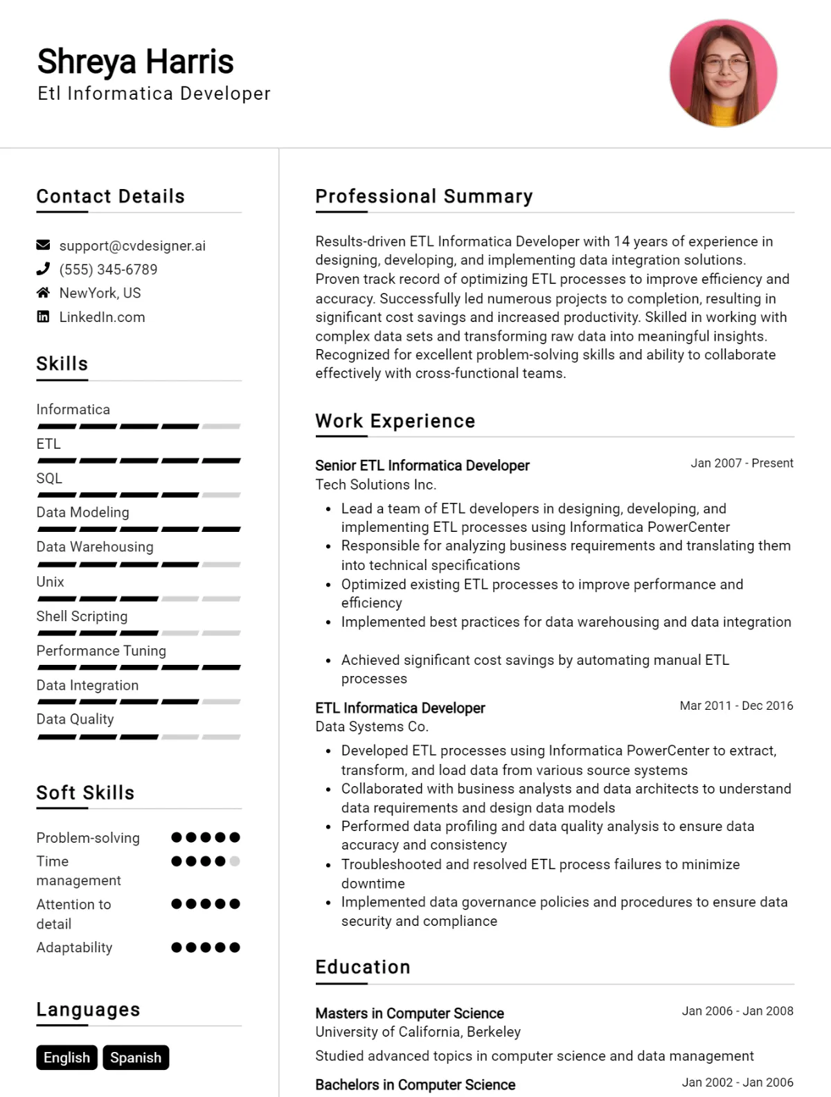 Etl Informatica Developer CV Example