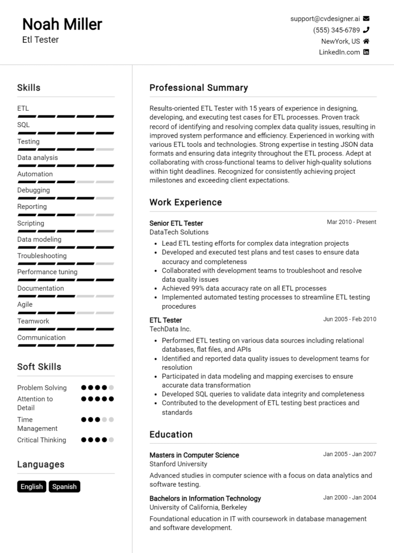 ETL Tester CV Example for 2025: Best Formatting Tips