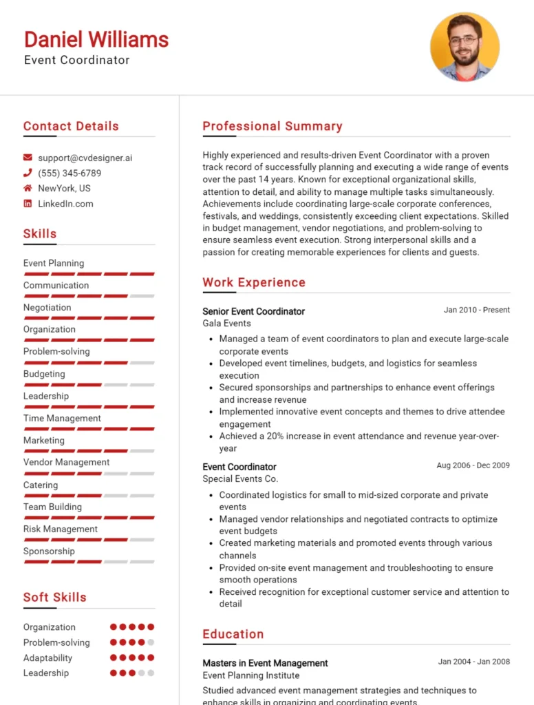 Event Coordinator CV Example