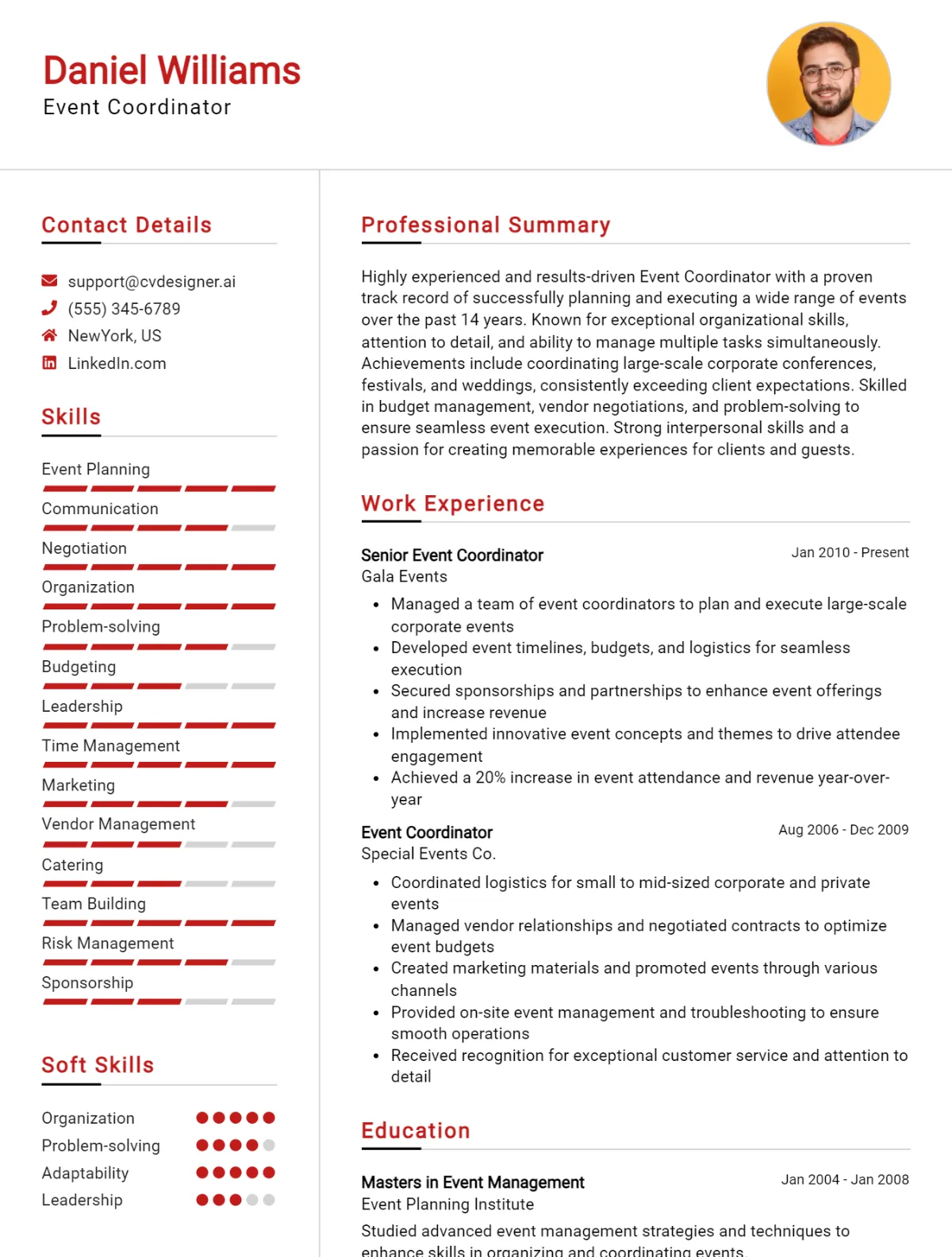 Event Coordinator CV Example