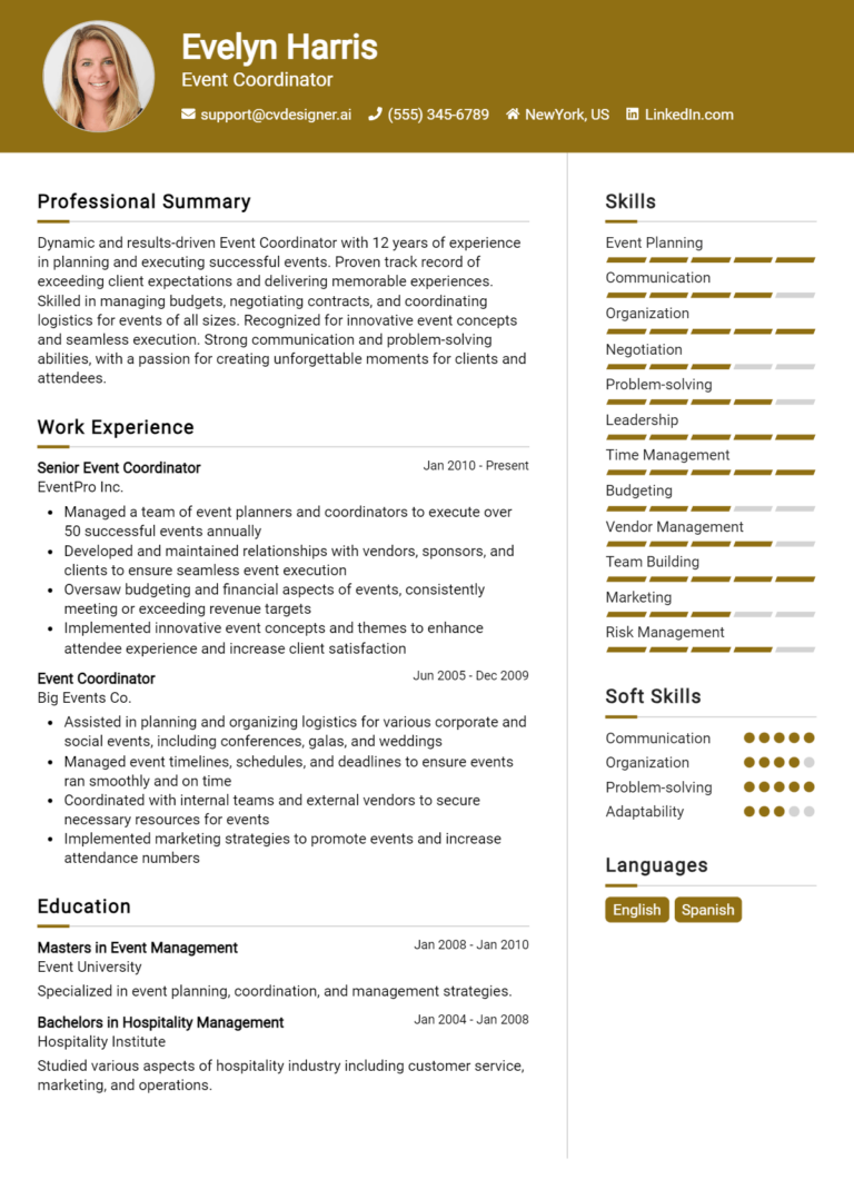 Event Coordinator Resume Example for 2025: Free Examples