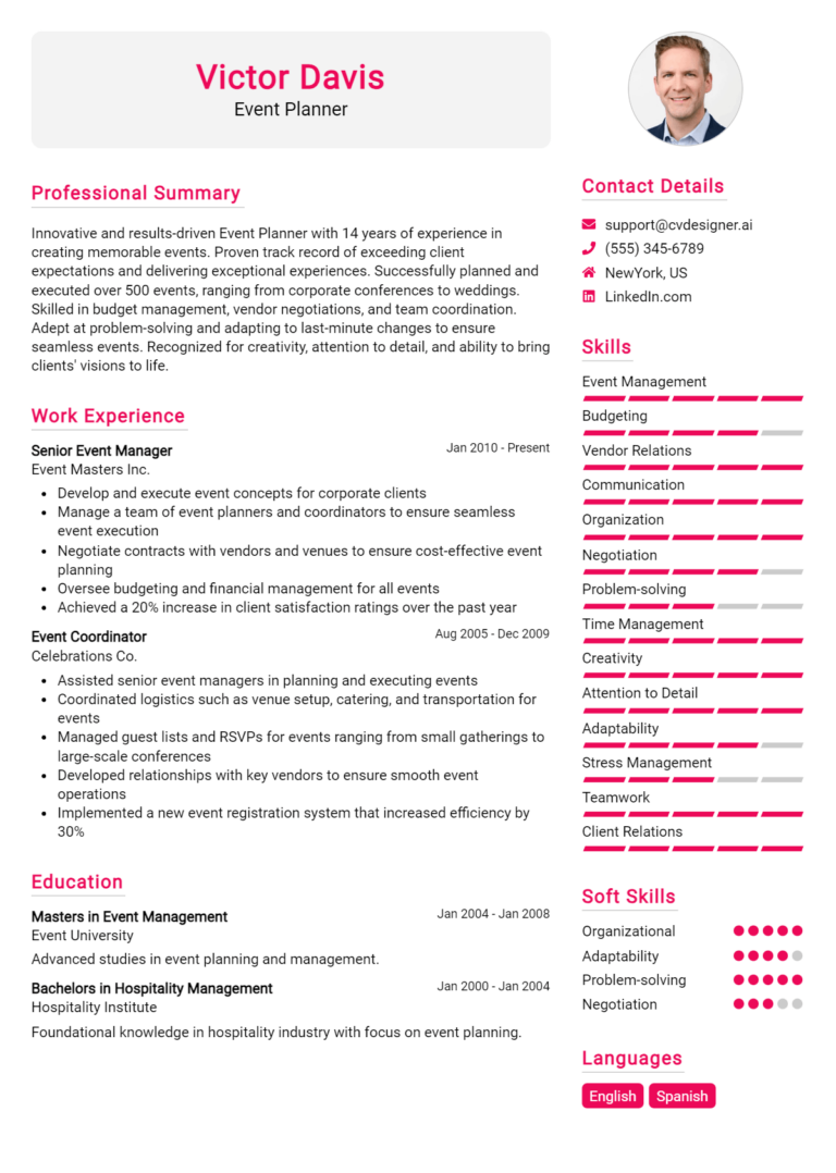 Event Planner Resume Example for 2025: Free Samples