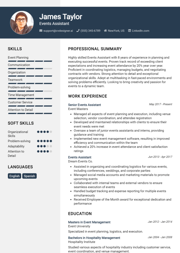 Events Assistant Resume Example for 2025: Best Tips