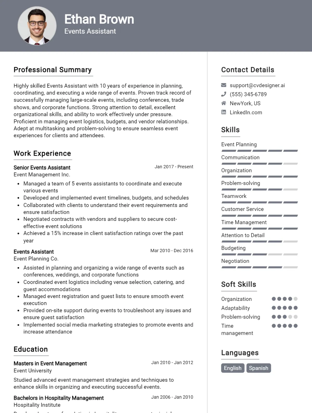 Events Assistant CV Example