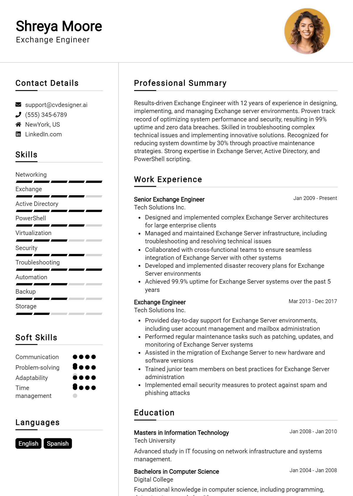 Exchange Engineer Resume Example