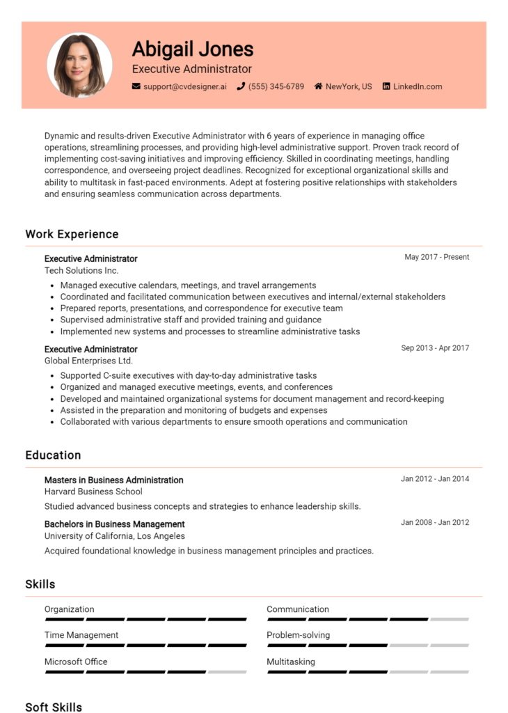 Executive Administrator Resume Example
