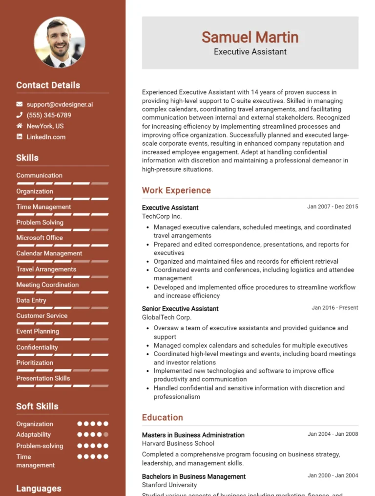 Executive Assistant CV Example For 2025: Ultimate Guide