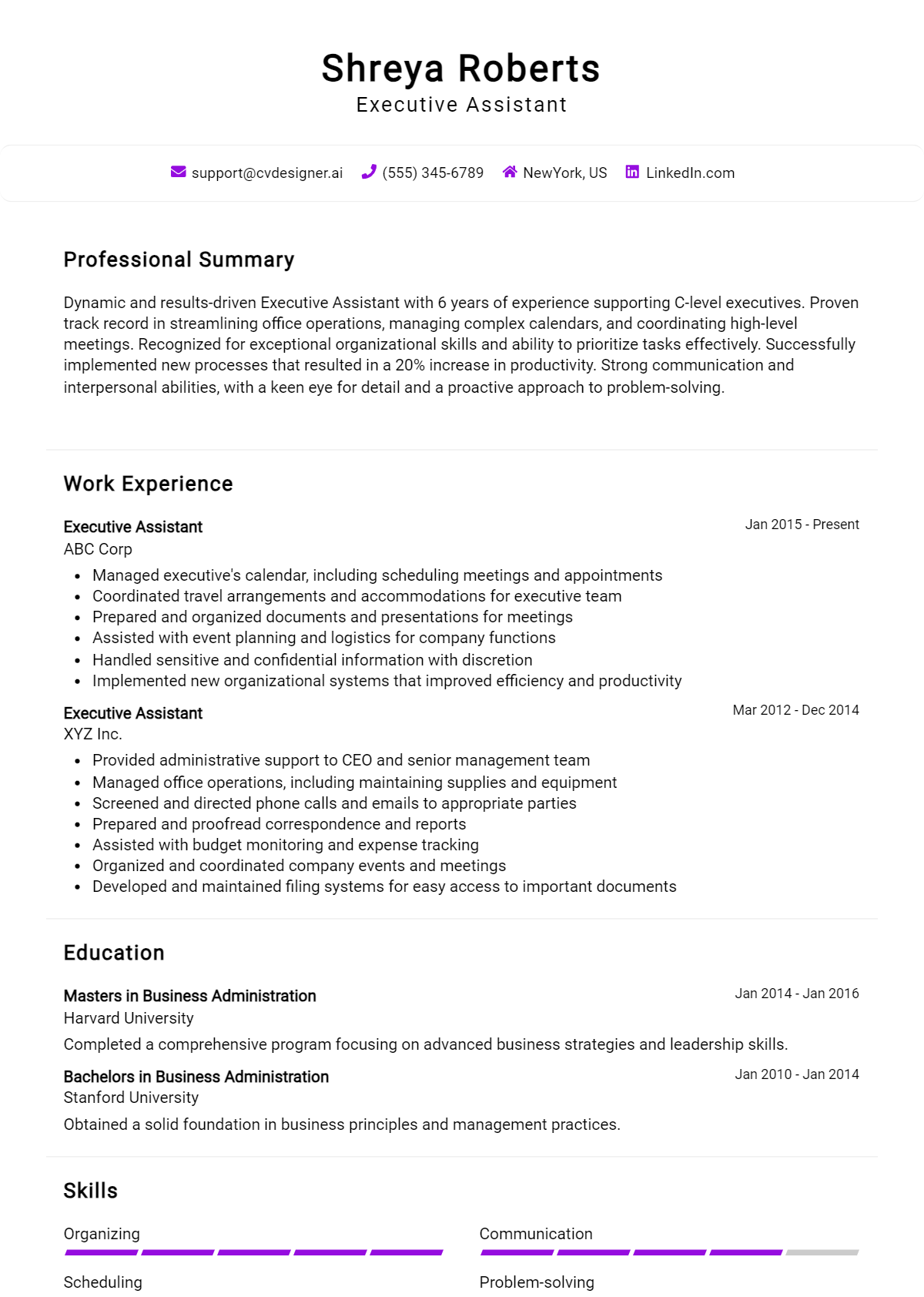 Executive Assistant Resume Example for 2024 Best Formatting Tips CVDesigner.ai