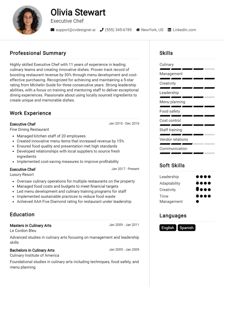 Executive Chef Resume Example