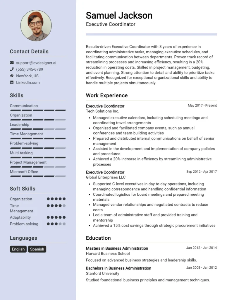 Executive Coordinator CV Example